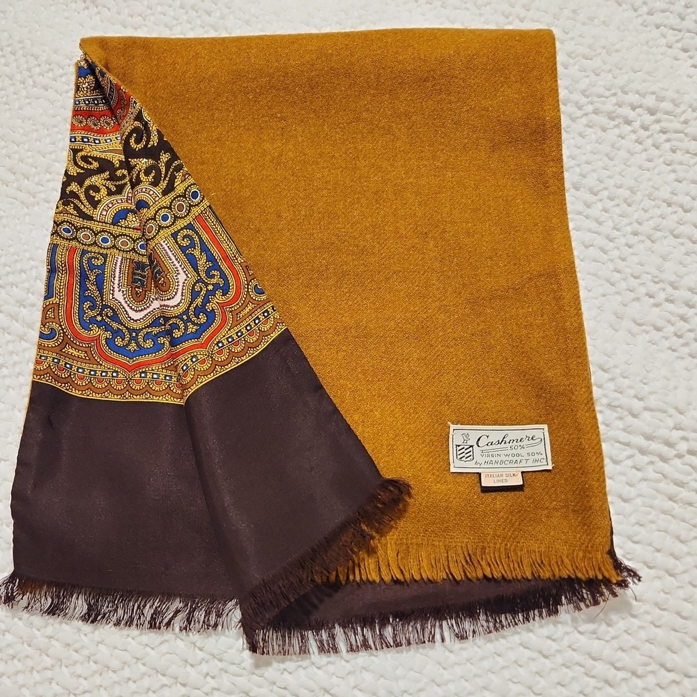 VTG Handcraft Inc Mens Scarf Paisley Silk Lined 50% Cashmere 50% Wool Muffler - Picture 7 of 8
